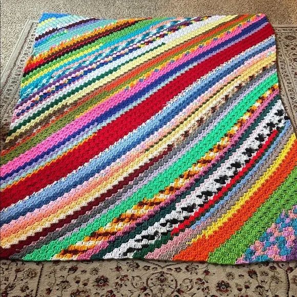 Colorful Scrappy Crochet Afghan 47X66 - Picture 7 of 12